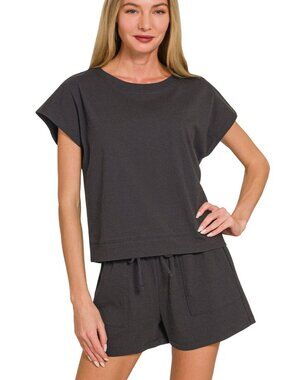 B18 Premium Cotton Top & Shorts Set Black NEW